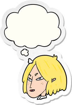 cartoon woman with thought bubble as a printed sticker png