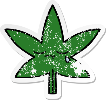 distressed sticker of a cute cartoon marijuana leaf png