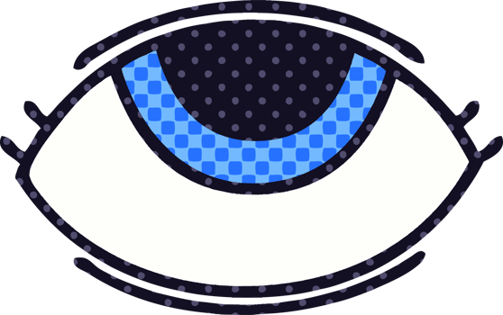 comic book style cartoon of a eye looking up png