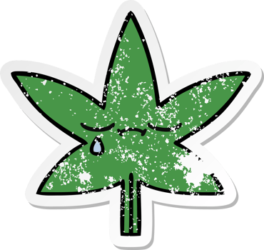 distressed sticker of a cute cartoon marijuana leaf png