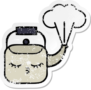distressed sticker of a cute cartoon steaming kettle png