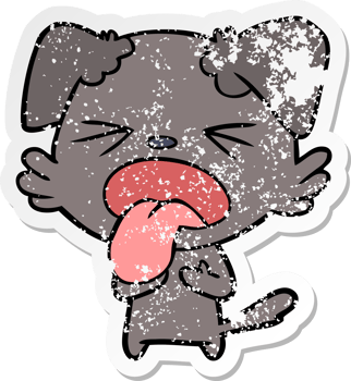 distressed sticker of a cartoon disgusted dog png