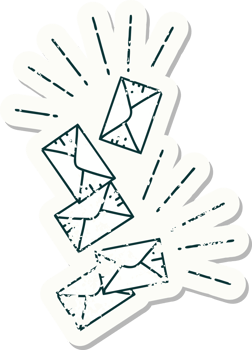 worn old sticker of a tattoo style falling letters png