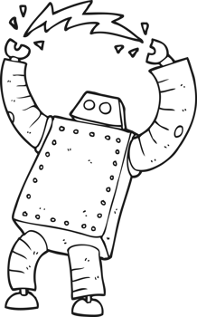 drawn black and white cartoon robot png