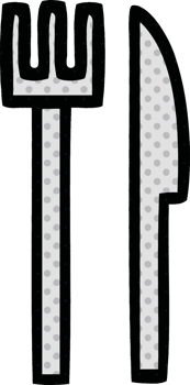 comic book style cartoon of a knife and fork png