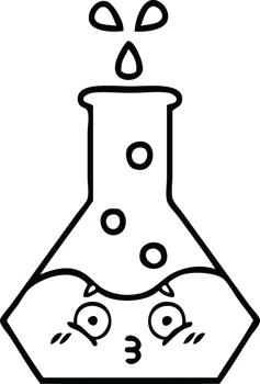 line drawing cartoon of a science beaker png