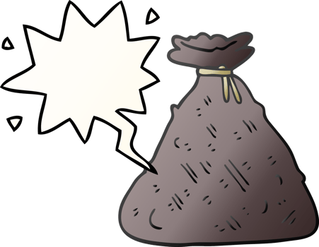 cartoon old hessian sack with speech bubble in smooth gradient style png