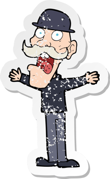 retro distressed sticker of a cartoon man wearing bowler hat png