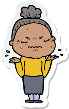 sticker of a cartoon annoyed old lady png