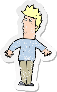 retro distressed sticker of a cartoon surprised man drawing png