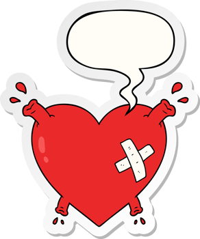 cartoon heart squirting blood with speech bubble sticker png