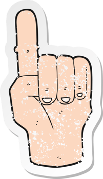 retro distressed sticker of a cartoon pointing finger drawing png