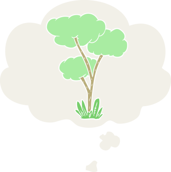 cartoon tree with thought bubble in retro style png