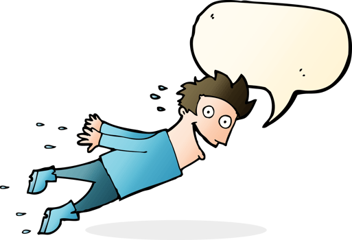 cartoon drenched man flying with speech bubble png