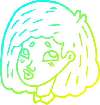 cold gradient line drawing of a cartoon face girl png