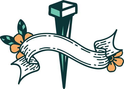 traditional tattoo with banner of iron nail png