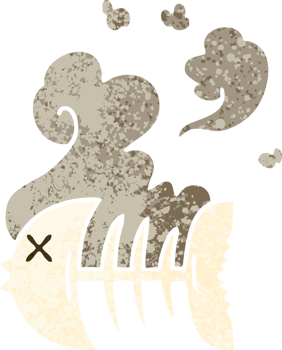 retro illustration style quirky cartoon dead fish skeleton png