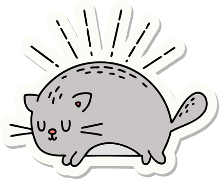 sticker of a tattoo style happy cat png