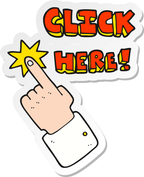 sticker of a cartoon click here sign with finger png