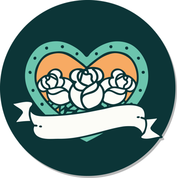 sticker of tattoo in traditional style of a heart and banner with flowers png