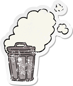 distressed sticker of a cartoon stinky garbage can png