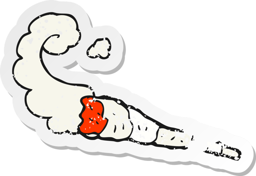 retro distressed sticker of a cartoon marijuana joint png