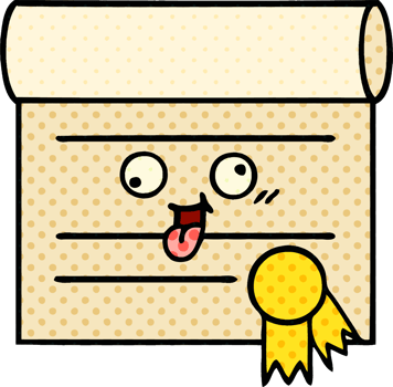 comic book style cartoon of a certificate png