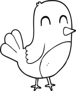 hand drawn black and white cartoon robin png
