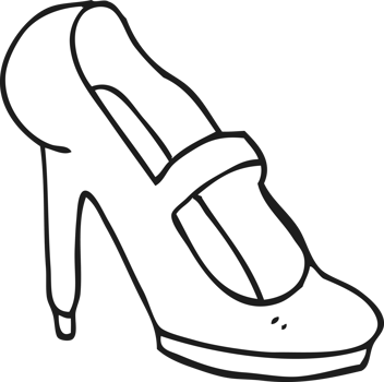 hand drawn black and white cartoon high heeled shoe png