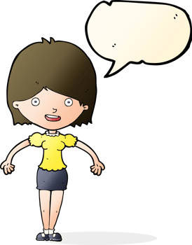 cartoon happy woman with speech bubble png