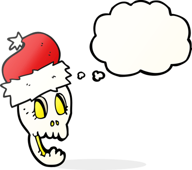 hand drawn thought bubble cartoon christmas hat on skull png