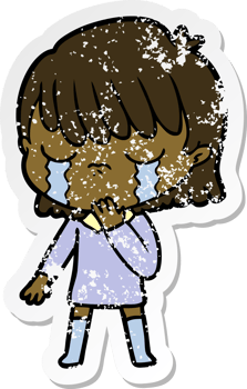 distressed sticker of a cartoon woman crying png