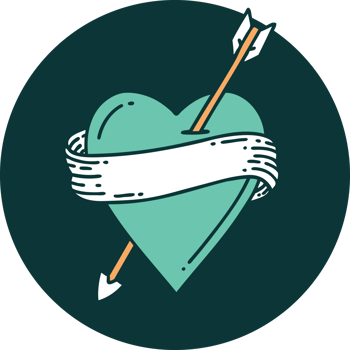 iconic tattoo style image of an arrow heart and banner png