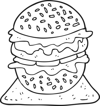hand drawn black and white cartoon tasty burger png