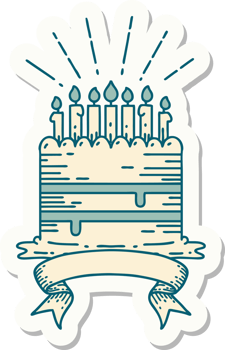 sticker of a tattoo style birthday cake png