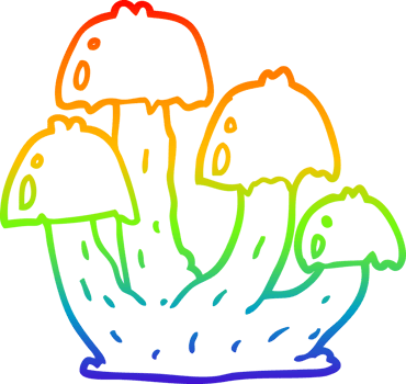 rainbow gradient line drawing of a cartoon mushrooms png