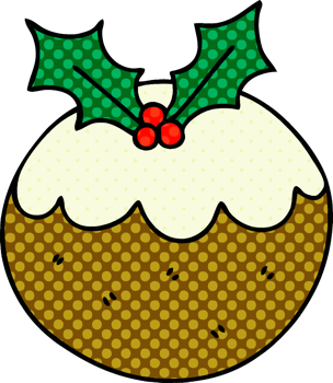 comic book style quirky cartoon christmas pudding png