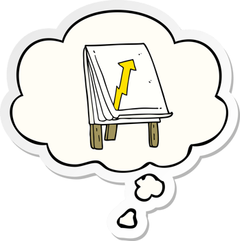 cartoon business chart with arrow with thought bubble as a printed sticker png
