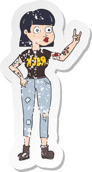 retro distressed sticker of a cartoon rock girl png