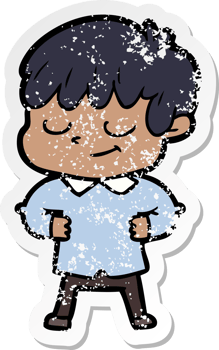 distressed sticker of a cartoon happy boy png
