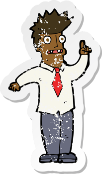 retro distressed sticker of a cartoon man with idea png