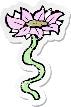retro distressed sticker of a cartoon flower drawing png