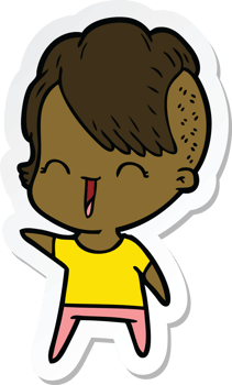 sticker of a cartoon happy hipster girl png