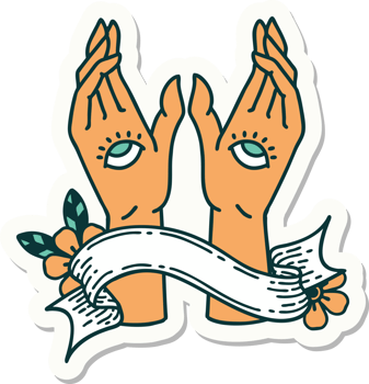 tattoo style sticker with banner of mystic hands png