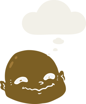 cartoon bald man with thought bubble in retro style png