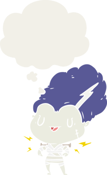 cartoon undead monster woman with thought bubble in retro style png