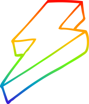 rainbow gradient line drawing of a cartoon thunder bolt png