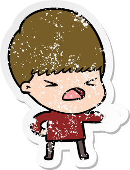 distressed sticker of a cartoon stressed man png