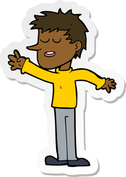 sticker of a cartoon happy man reaching png