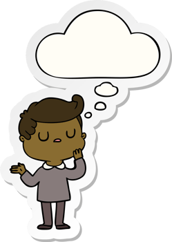 cartoon man wondering with thought bubble as a printed sticker png